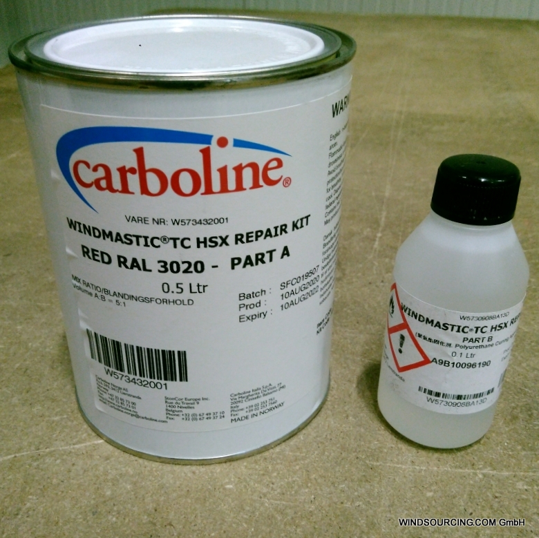 Windmastic Topcoat HSX RAL 3020 Repair Kit, 0,5 Ltr. paint + 0,1 Ltr. hardener