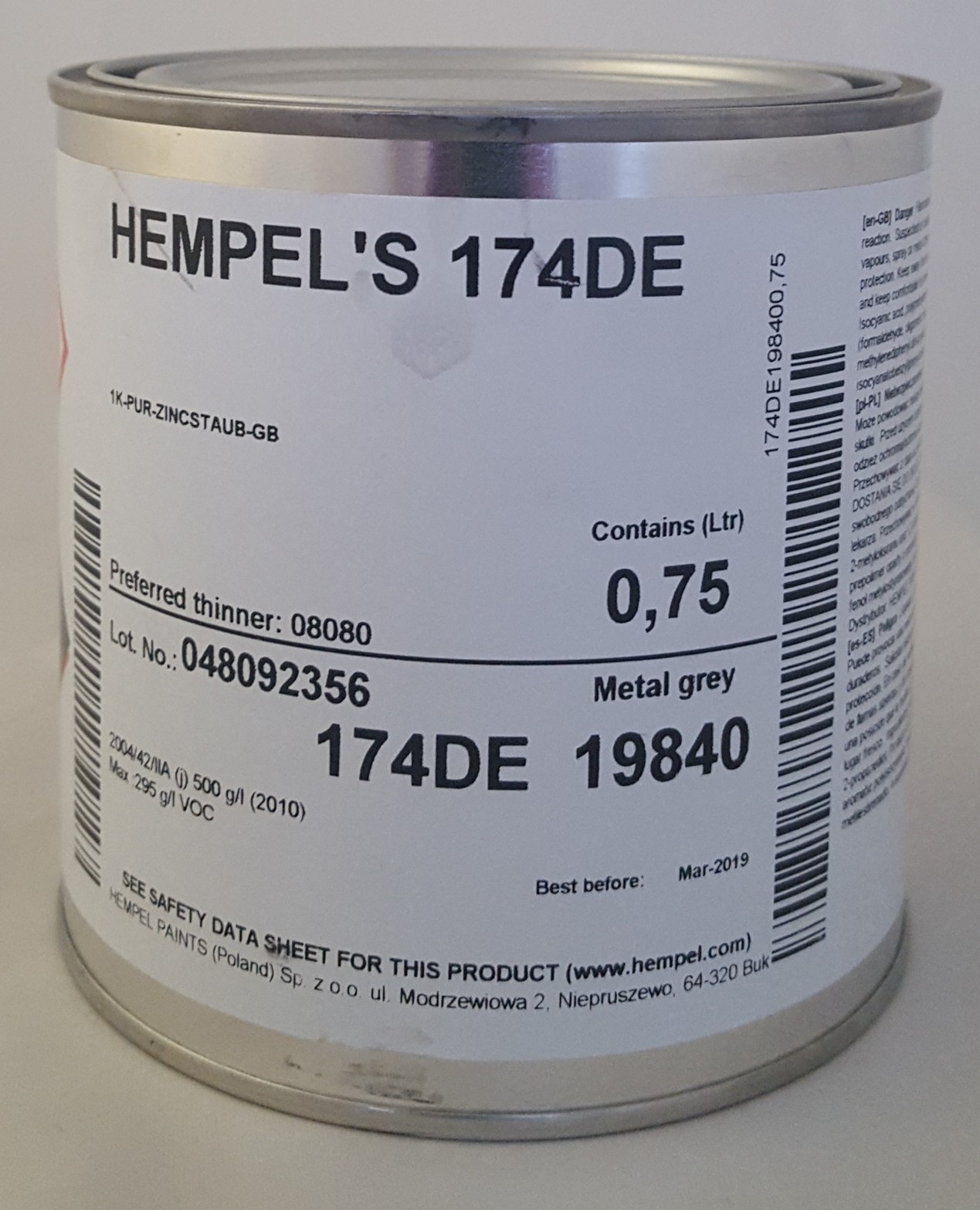 Hempel's 174DE / 1K-PUR-zinc dust-GB, Hempel 19840 = metallic grey, 0,75 Ltr.