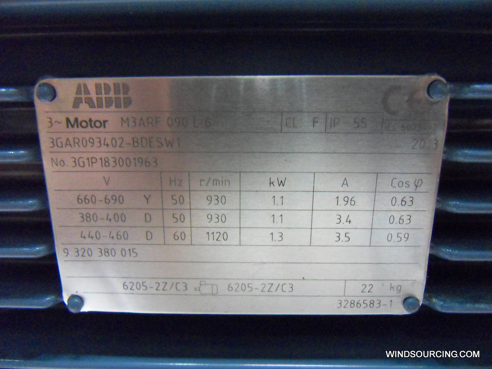 ABB Yaw motor M3ARF 90L 6 (Siemens No. A9B10012708 / ABB No. 3GAR093402-BDESW1)