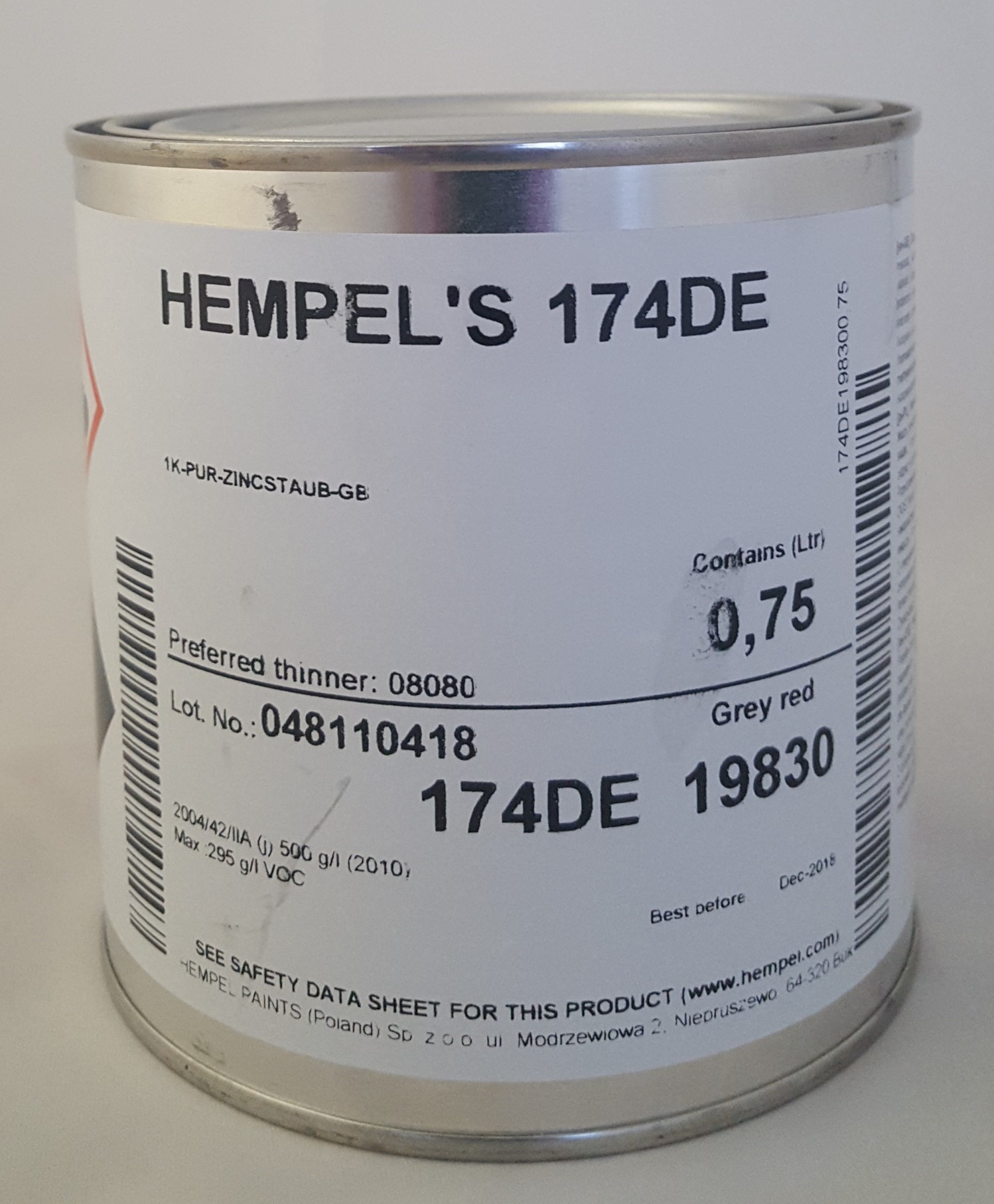 Hempel's 174DE / 1K-PUR-Zinkstaub-GB, Hempel 19830 = Rotgrau, 0,75 Ltr.