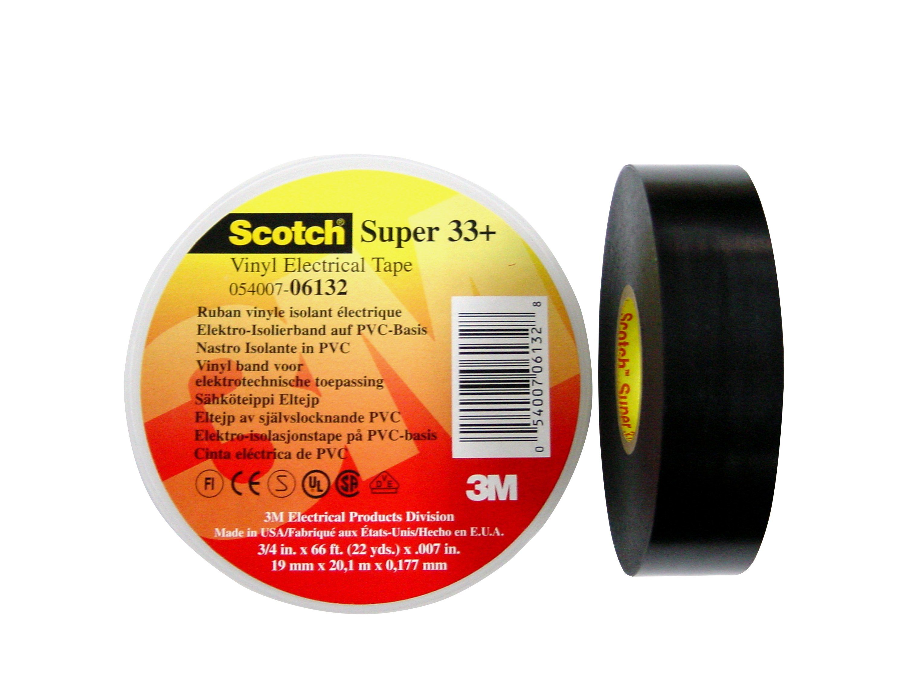 3M Scotch Super 33+ Vinyl Electrical Tape, Black, 19 mm x 6 m, 0,18 mm