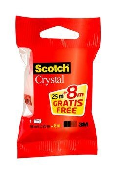 Scotch Crystal Klebeband 1 Rolle 19 mm x 25 m + 8 m GRATIS