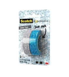 Scotch Expressions Klebeband, 2er-Pack Glitzer Silber und Blau, 15 mm x 5 m, C514-2PACK2-WE R2-12/CT
